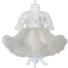 Rochie crem cu aplicatii florale decorative pentru botez, 2 piese, rochie, bentita, REC839 - imagine 6