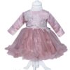 Rochie de culoare roz pudrat din satin si tulle pentru botez, 2 piese, rochita si bentita, REC1173 - imagine 6