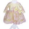 Rochie galbena cu broderie roz si funda pentru botez, 2 piese, rochie, bentita, REC830 - imagine 7