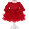 Rochie rosie cu volanase pentru botez, 2 piese, rochie si bentita, Recostore, REC1706 - imagine 7