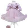 Rochie roz pudrat cu aplicatii florale decorative pentru botez, 2 piese, rochie, bentita, REC838 - imagine 6