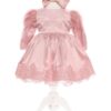 Rochie roz pudrat cu broderie pentru botez, 2 piese, rochie, turban, RECREC1899 - imagine 7