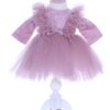 Rochie roz pudrat cu pene pentru botez, 2 piese, rochie si bentita, Recostore, REC1689 - imagine 6