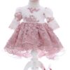 Rochita cu trena accesorizata cu pantofiori si bentita de culoare roz pudrat pentru botez de fetite, 3 piese, Recostore®, REC2445 - imagine 8