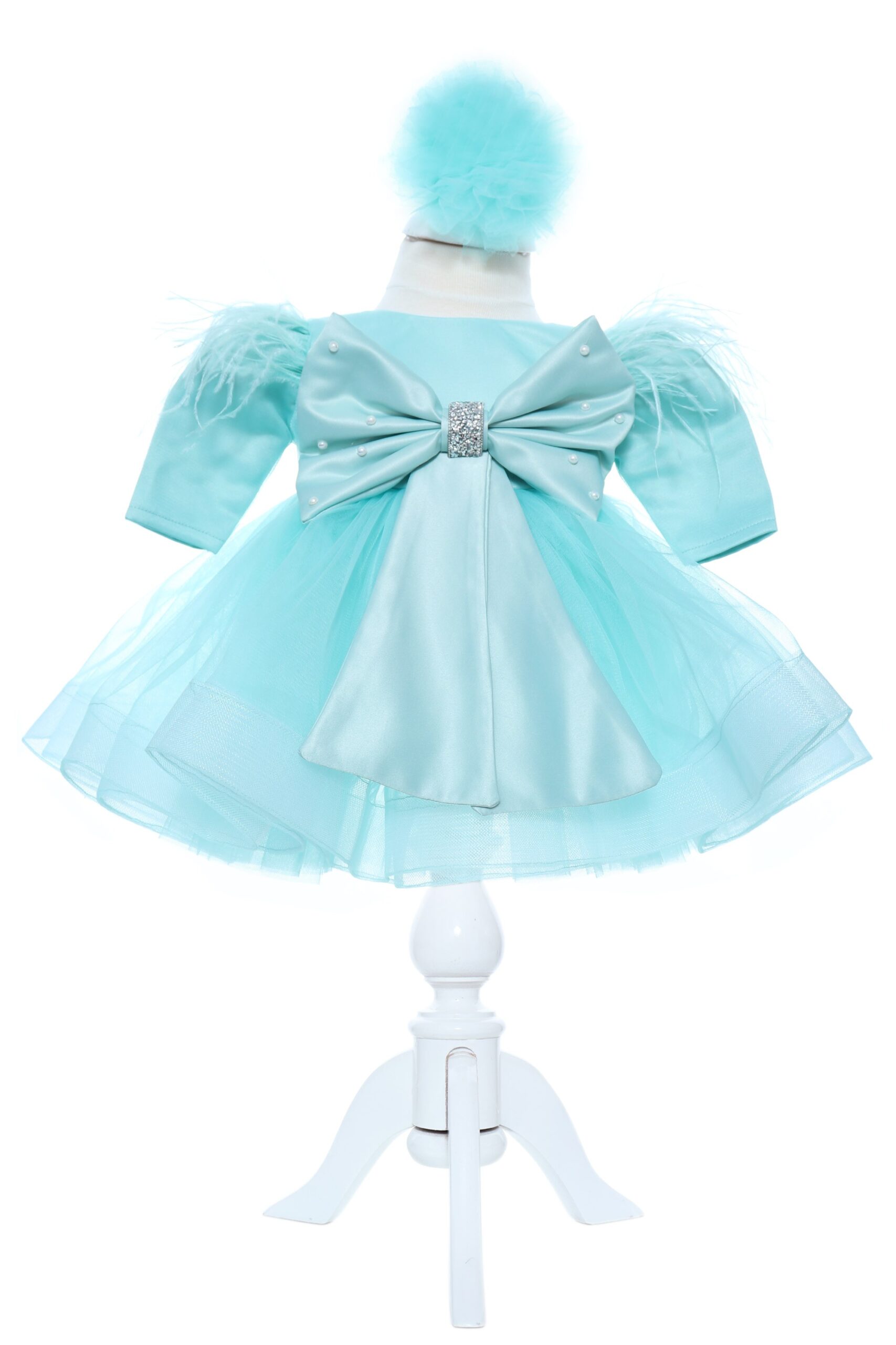 Rochita verde menta cu fundita pentru botez de fetite, 2 piese, Recostore®, REC2379 - imagine 5