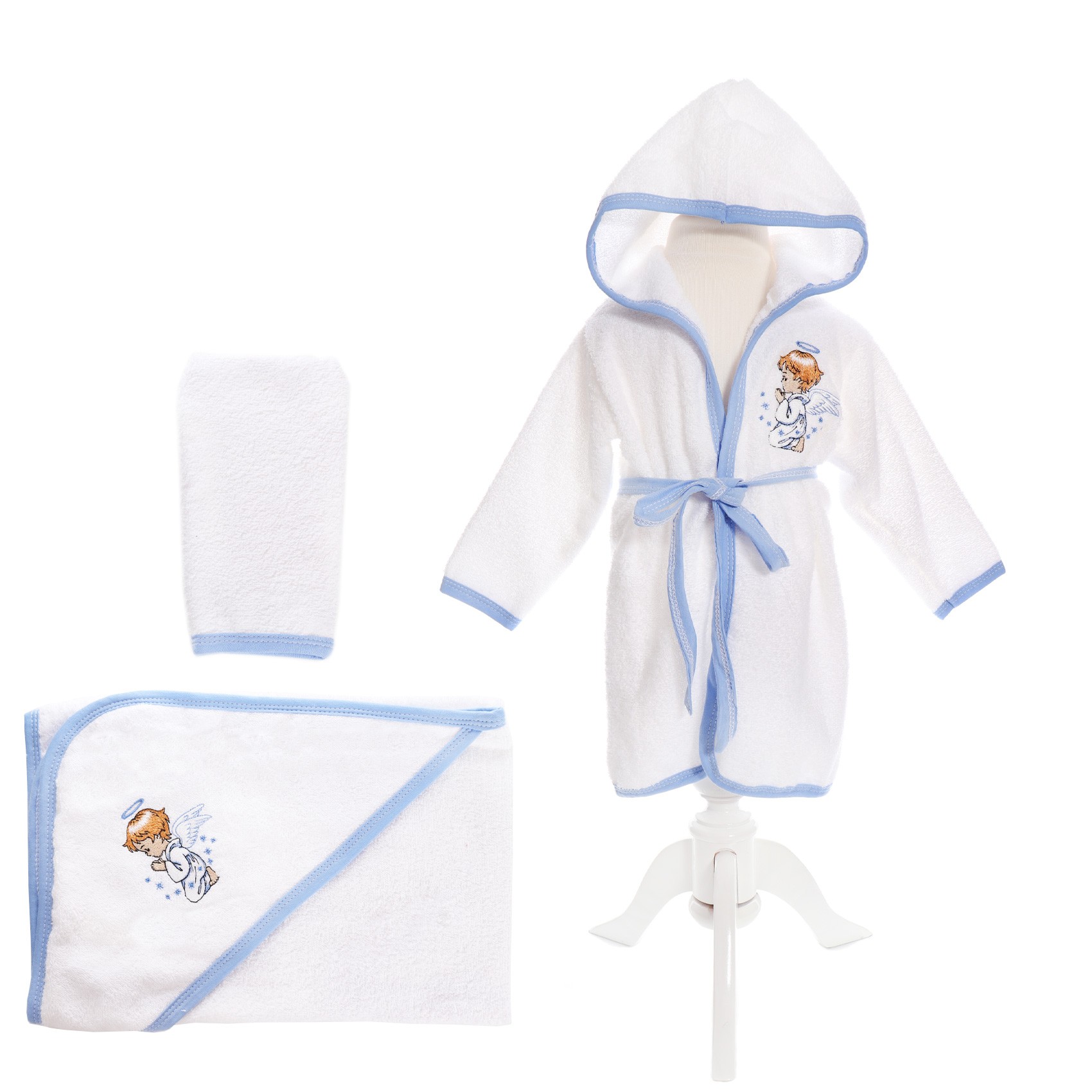 Set baita pentru bebelusi, 3 piese, halat, prosop si manusa, brodat cu ingeras, Recostore, REC1840 - imagine 7