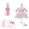 Set complet pentru botez de fete compus din lumanare cu ingeras, trusou brodat cu ingeras, rochita cu dantela si pantofiori, 11 piese, roz, Recostore®, REC2257 - imagine 11