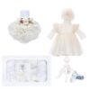 Set complet pentru botez de fete compus din lumanare cu ursulet, trusou brodat "Cu drag de la nasi", rochita ivoire cu volanase si pantofiori, 11 piese, Recostore®, REC2248 - imagine 10