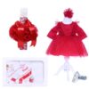 Set complet pentru botez de fetite, rosu, lumanare "Radacini si aripi de la parinti", trusou cu ingeras, rochita si pantofiori, 10 piese, REC1980 - imagine 10