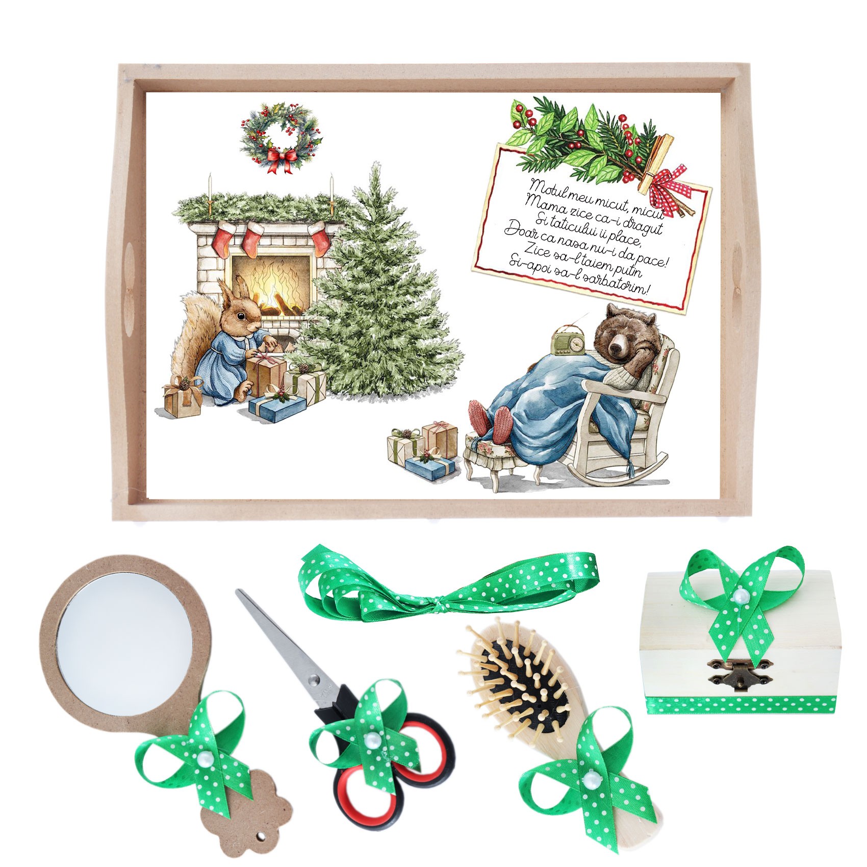 Set tava pentru taiere mot la baieti, model Craciun, verde, 6 piese, 35x20 cm, Recostore®, REC1967/195 - imagine 4
