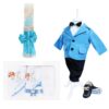 Set trusou complet pentru botez de baieti, 13 piese, costum turcoaz, lumanare cu ingeras, trusou imprimat  cu ingeras si pantofiori din piele ecologica, Recostore®, REC2473 - imagine 10