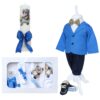 Set trusou complet pentru botez de baieti, albastru electric, model Ursulet, 14 piese, Costum, Lumanare cu Ursulet, trusou brodat si pantofiori, Recostore®, REC2572 - imagine 11