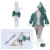 Set trusou complet pentru botez de baieti, tematica Print, 13 piese,  costum brocart, lumanare, trusou, verde, REC2454 - imagine 15