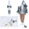 Set trusou complet pentru botez de baieti, tematica Print, 13 piese,  costum catifea, lumanare, trusou, bleu, REC2456 - imagine 14