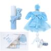 Set trusou complet pentru botez de fete, 11 piese, rochita bleu cu rijelina, lumanare cu usulet, trusou brodat Cu mult drag de la nasi, Recostore®, REC2467 - imagine 14