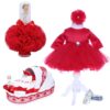 Set trusou complet pentru botez de fete, lumanare rosie cu bebe printesa, rochita rosie, trusou cu "azi m-am crestinat" si pantofiori, 10 piese, Recostore, REC1788 - imagine 9