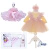 Set trusou complet pentru botez de fete, lumanare roz cu Minnie Mouse, rochita roz-galben cu pene, trusou "cu drag de la nasi" si pantofiori, 10 piese, Recostore, REC1787 - imagine 9