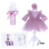 Set trusou complet pentru botez de fete, lumanare roz pudrat "cu drag de la nasi", rochita roz pudrat cu pene, trusou "cu drag de la nasi" si pantofiori, 11 piese, Recostore, REC1779 - imagine 9