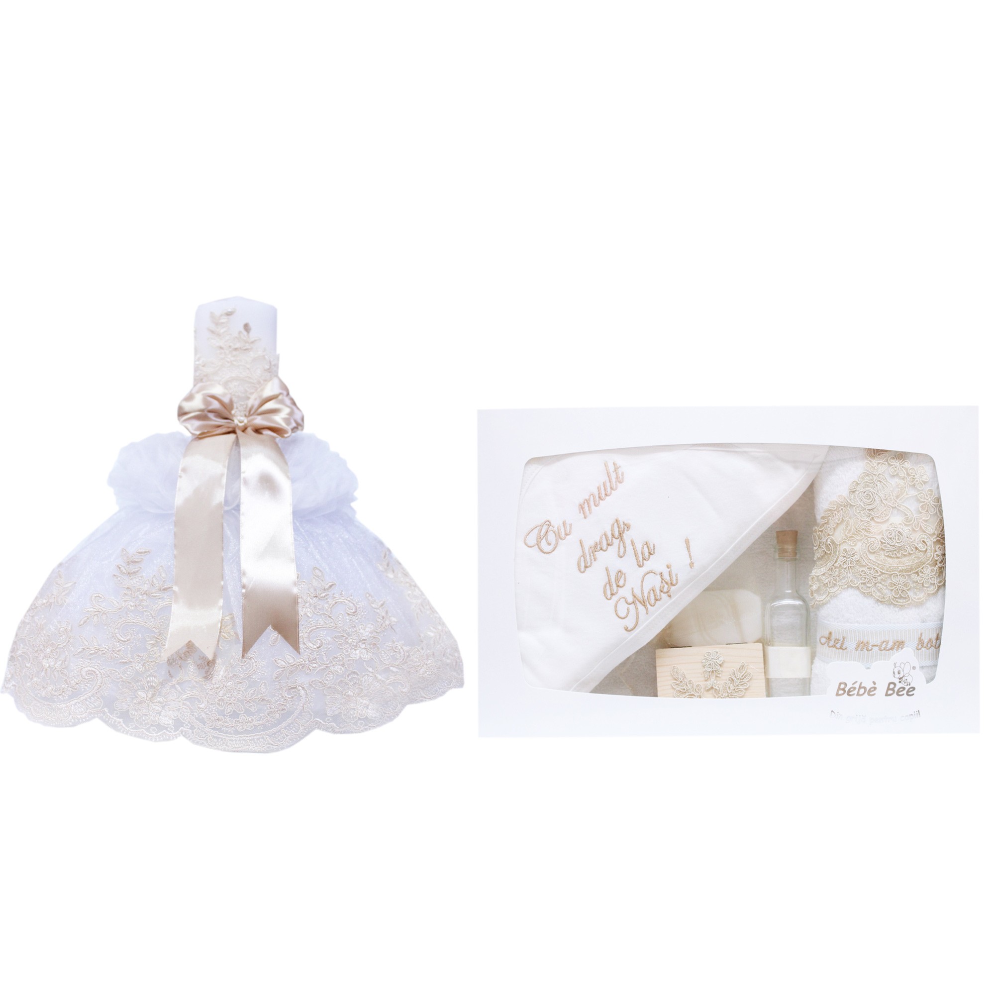 Set trusou si lumanare pentru botez, "Cu mult drag de la nasi", ivoire, 8 piese, Recostore, REC1823 - imagine 7