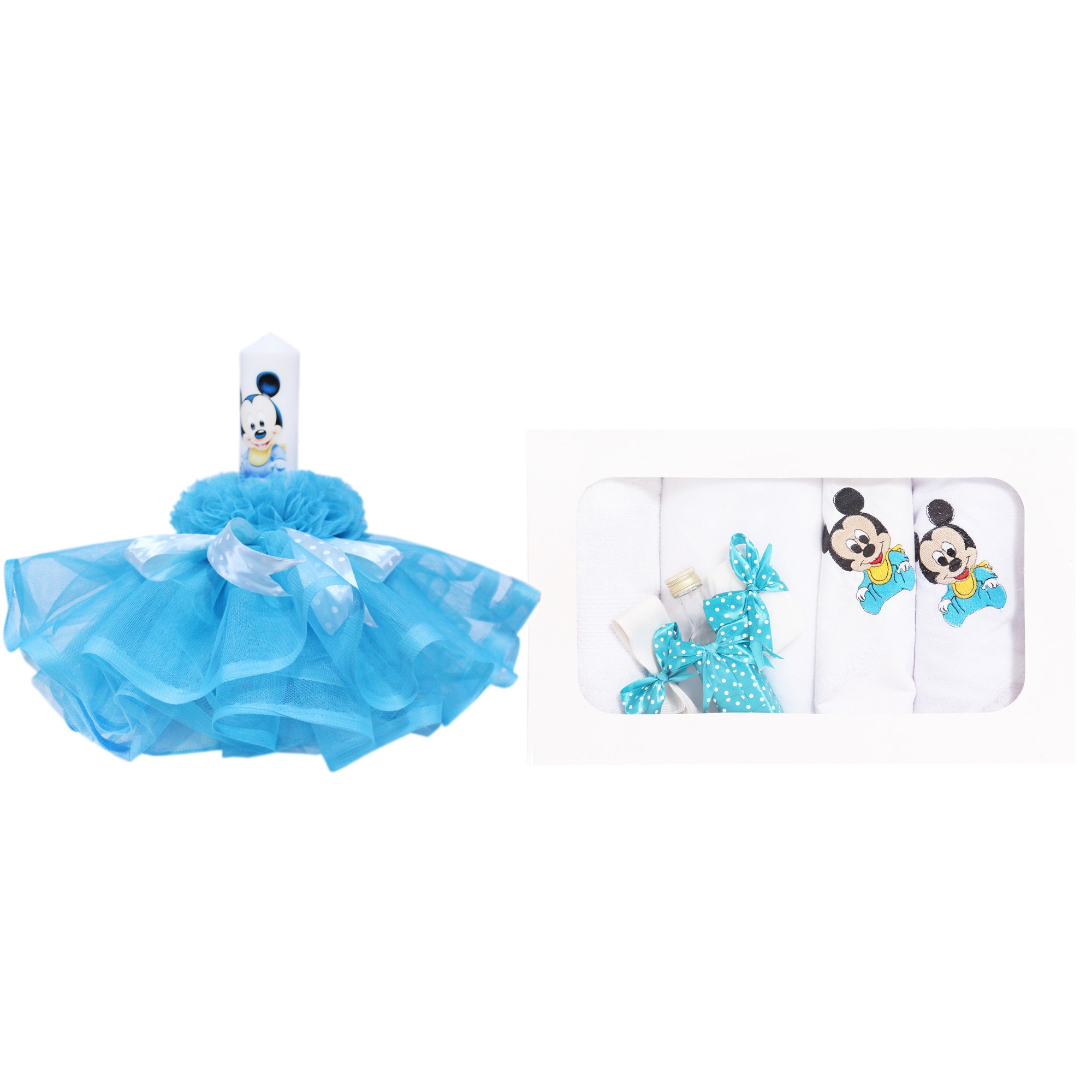 Set trusou si lumanare pentru botez de baieti, Mickey Mouse, turcoaz, 8 piese, Recostore, REC1832 - imagine 7