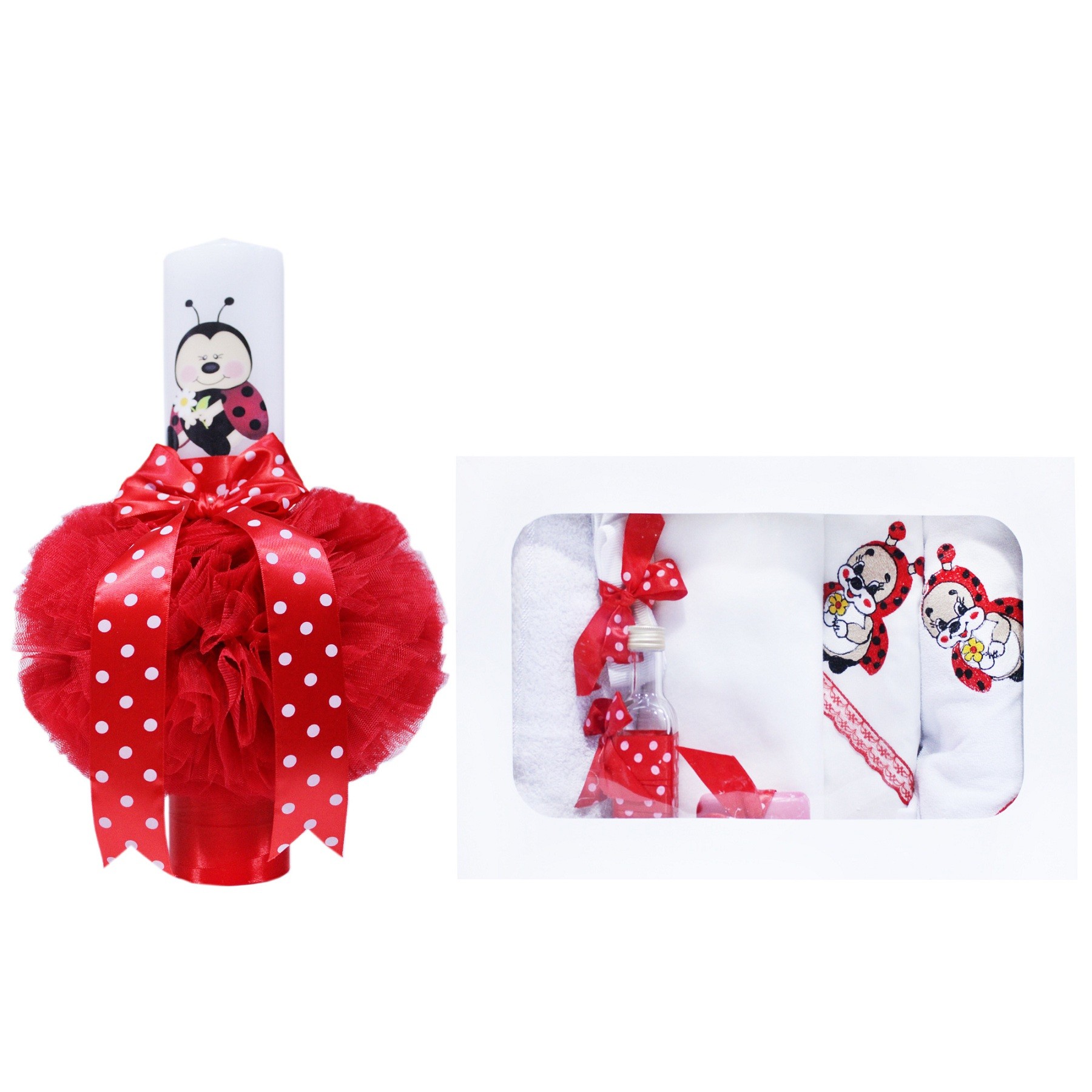 Set trusou si lumanare pentru botez de fete, Buburuza, rosu, 8 piese, Recostore, REC1820 - imagine 7
