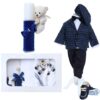 Trusou bleumarin cu ursulet pentru botez de baieti, costum, lumanare cu jucarie de plus, trusou brodat si pantofiori, 13 piese, Recostore®, REC2297 - imagine 13