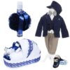 Trusou complet pentru botez baieti, costum bleumarin, trusou brodat "azi m-am crestinat", lumanare cu "Radacini si aripi de la parinti" si pantofiori, bleumarin, 13 piese, Recostore®, REC2130 - imagine 13