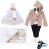 Trusou complet pentru botez baieti, sacou din catifea, trusou brodat cu drag de la nasi, lumanare cu drag de la nasi si pantofiori, crem, 14 piese, Recostore®, REC2118 - imagine 14