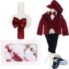 Trusou complet pentru botez baieti, sacou din catifea, trusou, lumanare si pantofiori, visiniu, 14 piese, Recostore®, REC2112 - imagine 11