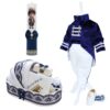 Trusou complet pentru botez de baieti, trusou brodat cu coroana, lumanare cu bebe print, costum print si pantofiori, bleumarin, 15 piese, Recostore®, REC2665 - imagine 16