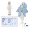 Trusou complet pentru botez de baieti, trusou brodat cu Coroana, lumanare cu Coroana, costum print si pantofiori, bleu, 14 piese, Recostore®, REC2661 - imagine 13