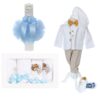 Trusou complet pentru botez de baieti, trusou brodat cu Ingeras, lumanare cu "Radacini si aripi de la parinti", costum si pantofiori, bleu-crem, 14 piese,  Recostore®, REC2653 - imagine 13