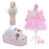 Trusou complet pentru botez de fete personalizat cu lebada, trusou, lumanare, rochita cu bentita si pantofiori, roz, 12 piese, Recostore®, REC2698 - imagine 14