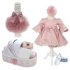 Trusou complet pentru botez de fete, trusou, lumanare, rochita cu maneci tip clopot si  pantofiori, roz pudrat, 12 piese,  Recostore®, REC2699 - imagine 11
