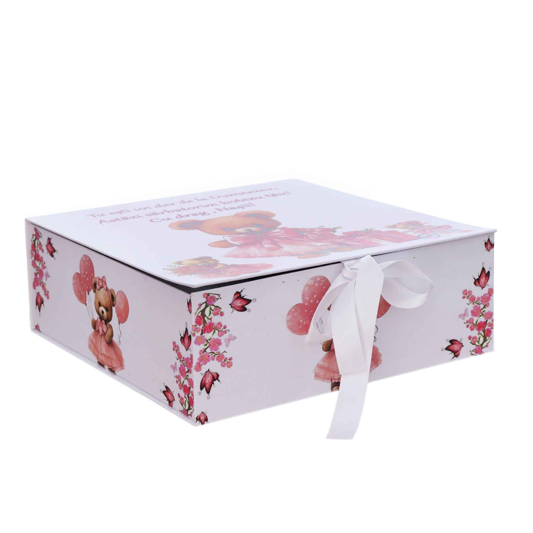 Trusou pentru botez de fete, 8 piese, Model cu Ursulet, roz pudrat, Recostore®, REC3080 - imagine 3
