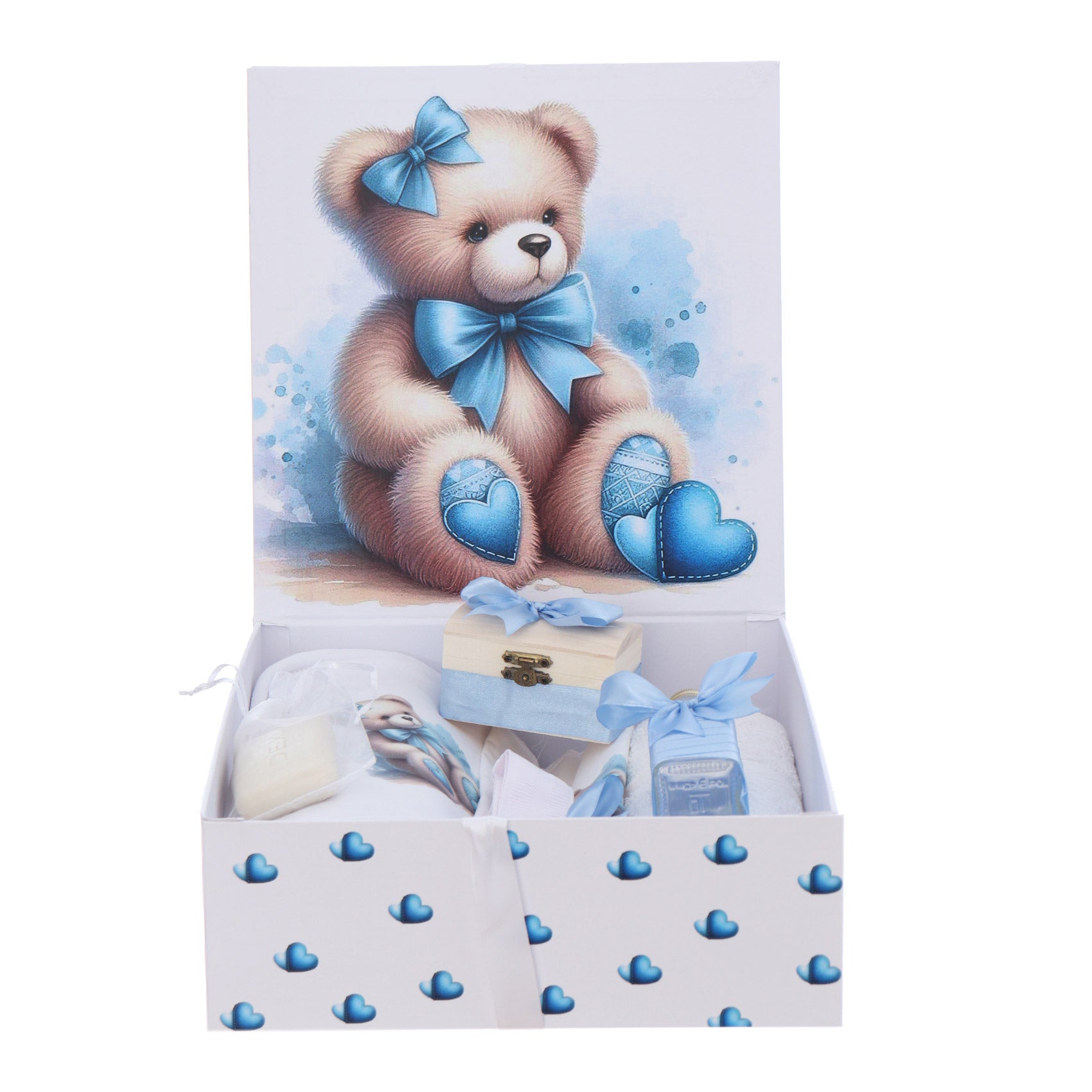 Trusou pentru botez de baieti, 8 piese, Model Tip Ursulet, bleu deschis, Recostore®, REC3083 - imagine 2