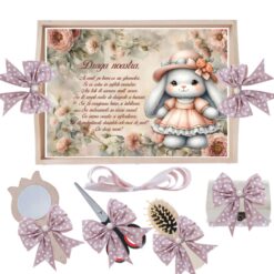 Set tavita pentru taiere mot/turta, model cu iepuras, roz pudrat, 6 piese, 35x20 cm, Recostore®, REC1967/333