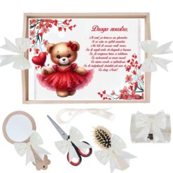 Set tavita pentru taiere mot/turta, model cu Ursulet, ivoire, 6 piese, 35x20 cm, REC1967/356