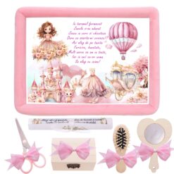 Tava mot/turta fete, aniversare 1 an, Printesa, catifea roz, 7 piese, 34x25 cm, REC5011/18