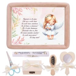 Tava mot aniversare 1 an la fete, ingeras, catifea crem, 7 piese, 34x25 cm, REC5011/12