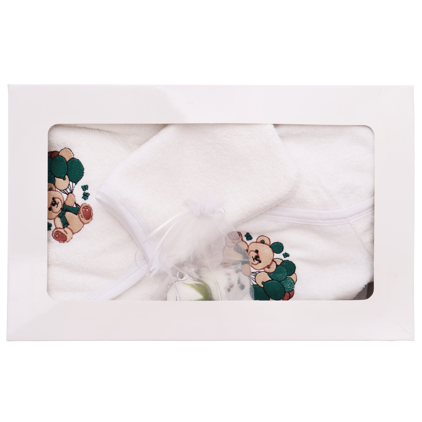 Set prima baita cu nasii, halat, prosop, saculet mirodenii si manusa, model cu Ursulet cu baloane, REC3281 - imagine 2