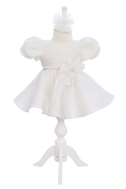 Rochie alba pentru botez, 2 piese, rochie si bentita,  REC3263