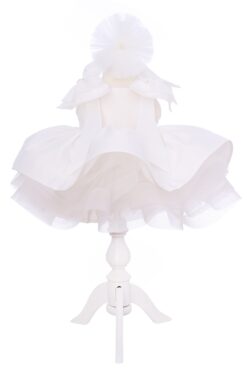 Rochie eleganta pentru botez, cu funde mari pe umeri si fusta bufanta, culoare alb,  REC3290