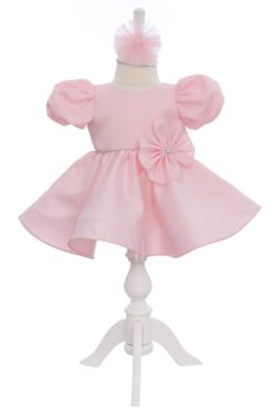 Rochie roz pentru botez, 2 piese, rochie si bentita,  REC3265