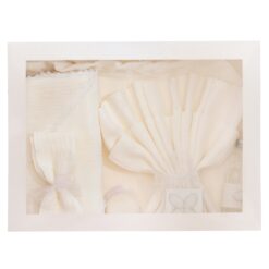 Set trusou din muselina pentru botez, culoare ivoire, REC3270