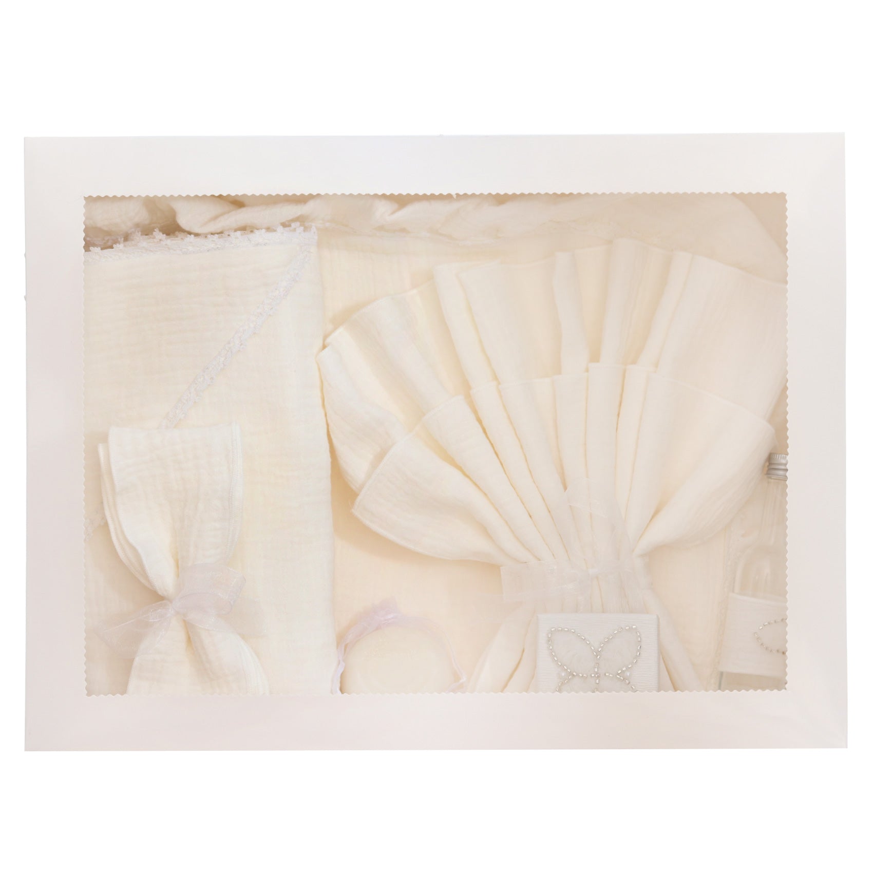 Set trusou din muselina pentru botez, culoare ivoire, REC3270