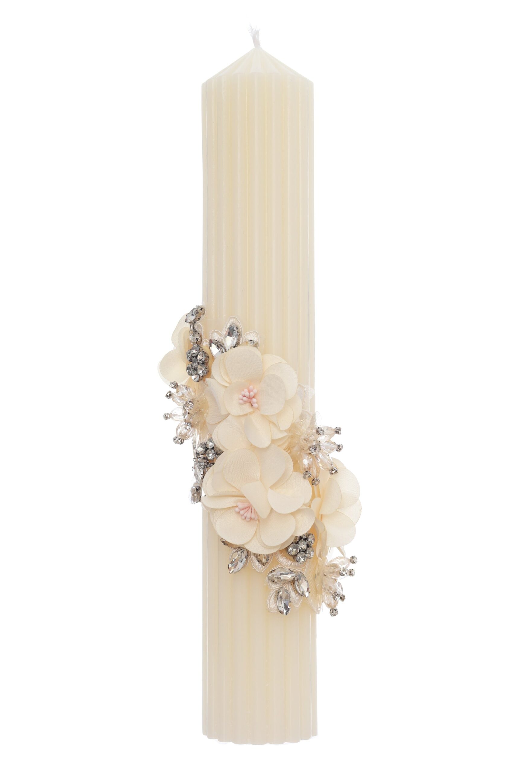 Lumanare botez cu detalii florale, 35x6 cm, REC5001/17