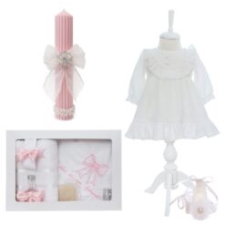 Trusou elegant cu fundita pentru botez fete, 10 piese, REC3392