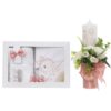 Set trusou botez cu lebada roz pudrat, lumanare si trusou, 8 piese, REC5013/17