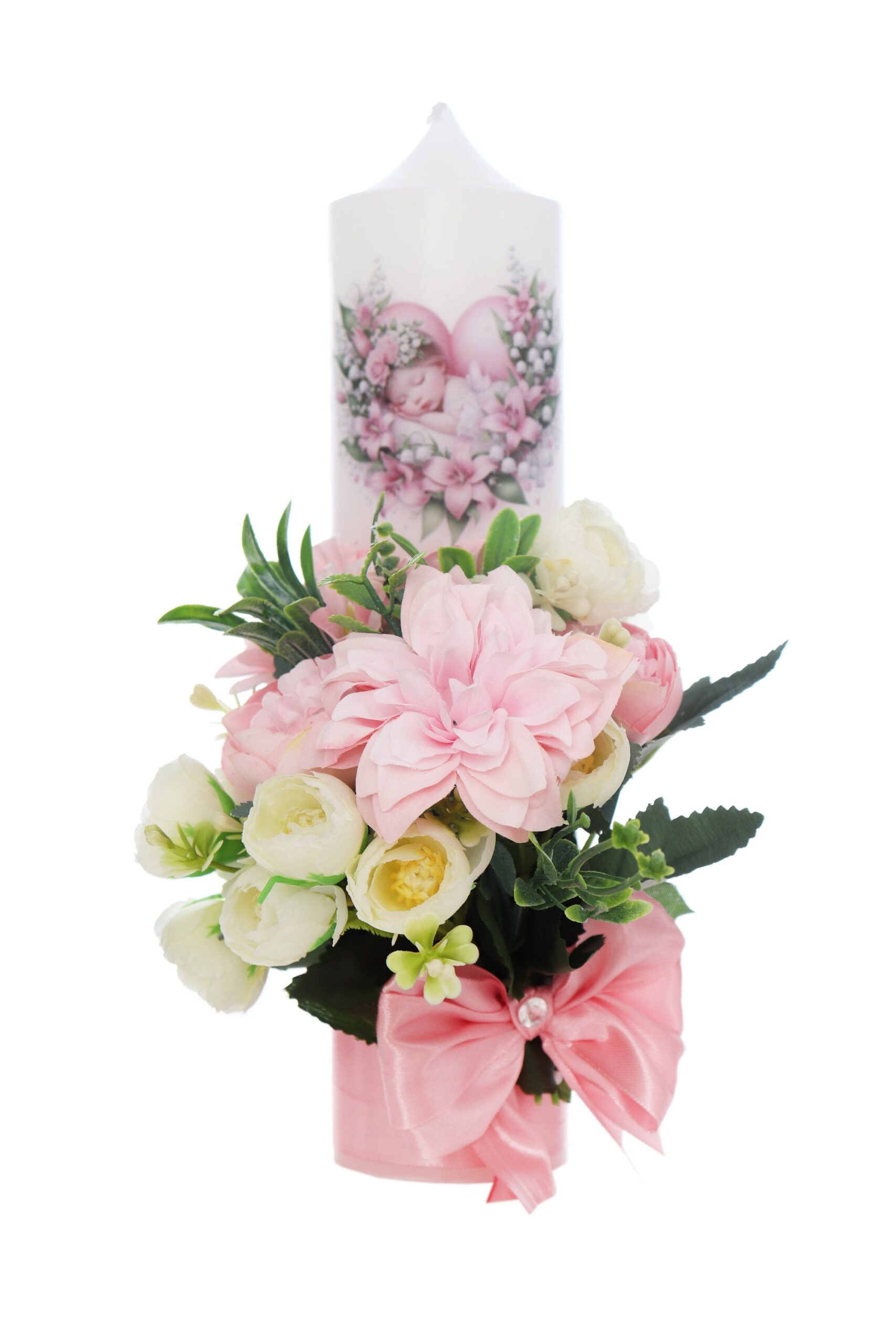 Set trusou botez cu inimioara roz, lumanare si trusou, 8 piese, REC5013/19 - imagine 5